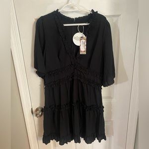 Boohoo Ruffle Black Short Dress